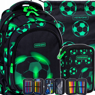 AstraBag viackomorový školský batoh čierny, Odtiene zelenej, Viacfarebný 27 l + 2 ďalšie produkty